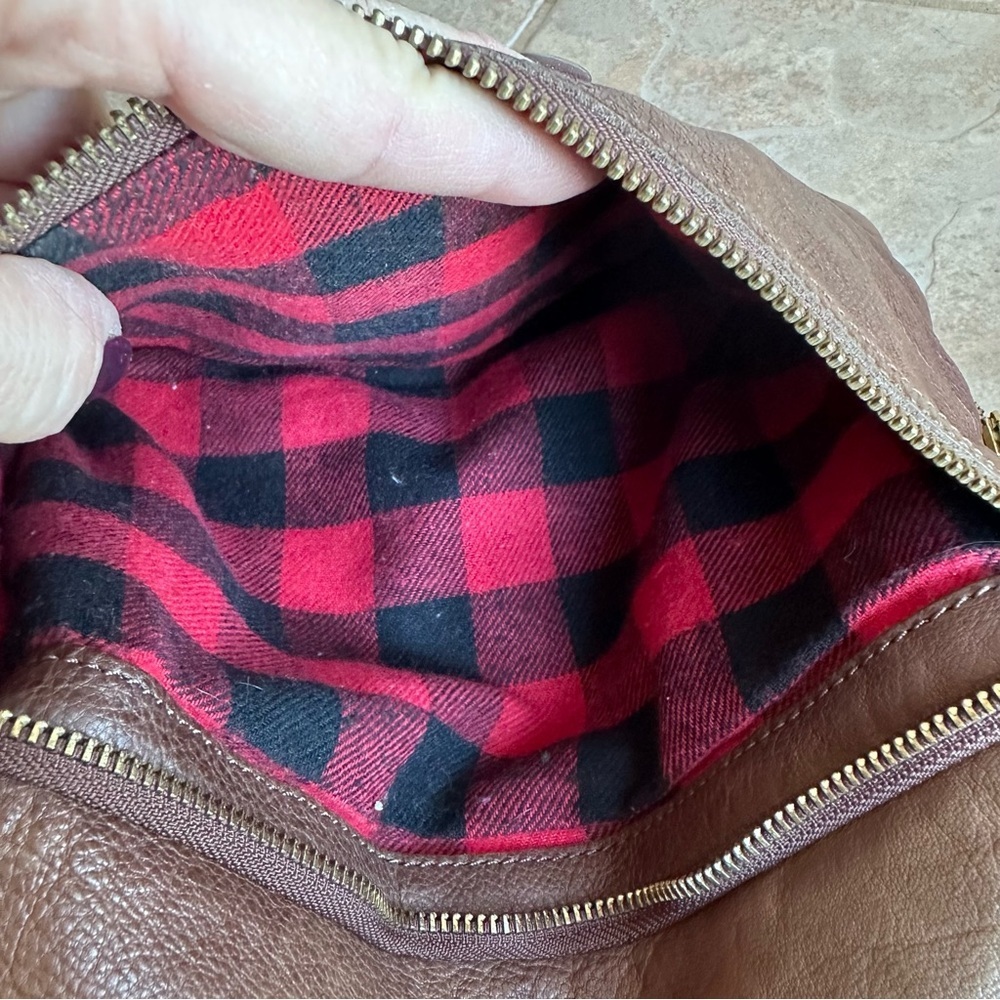 Liebeskind Berlin Brown Leather Buffalo Plaid Lining Slouchy Hobo Crossbody​​ - Picture 6 of 6